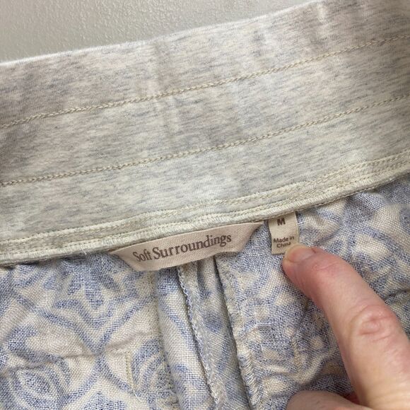 Soft Surroundings 100% Linen Pants Womens Medium Wide Leg Crop Blue Floral 31x26 - Picture 11 of 13